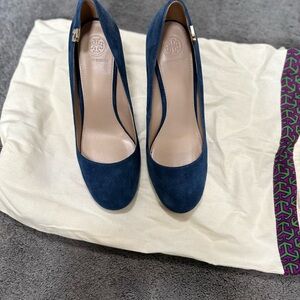 Tory Burch Deep Blue Suede Heels
